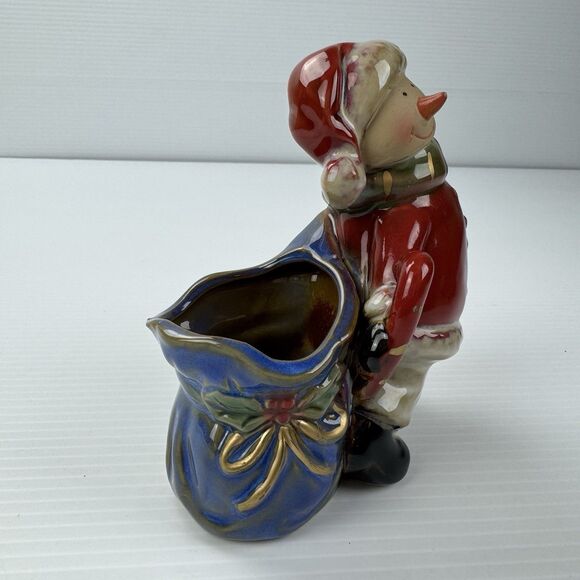 Kirkland Potters Garden Snowman Candle Holder Planter Ceramic Christmas Decor - Picture 2 of 15